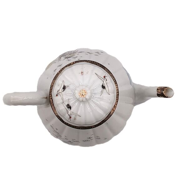 Vintage Japanese Lake Floral Birds Porcelain Lidded Teapot Tea Hand Painted - Picture 3 of 13